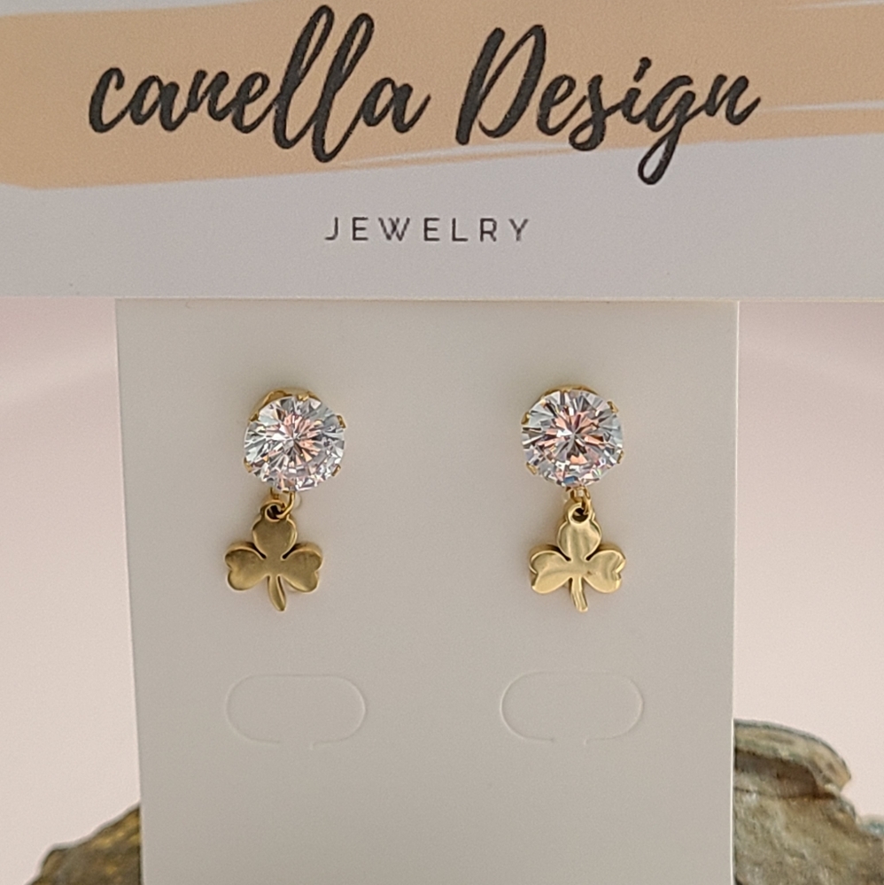 Sterling steel gold leaf clover earrings